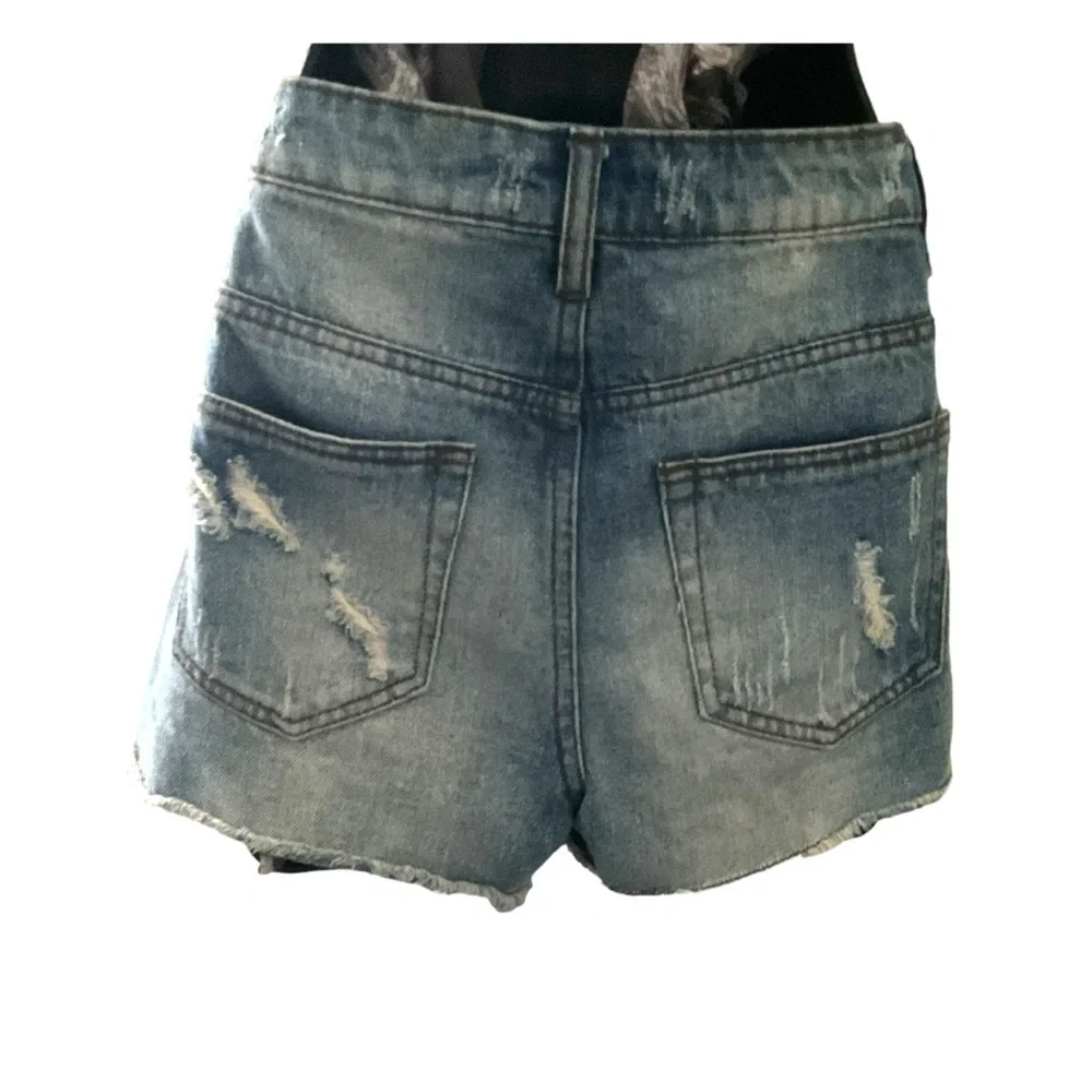 Tinseltown Distressed Frayed Blue Denim Jean Short Cotton‎ Zip Button Fly SZ 5